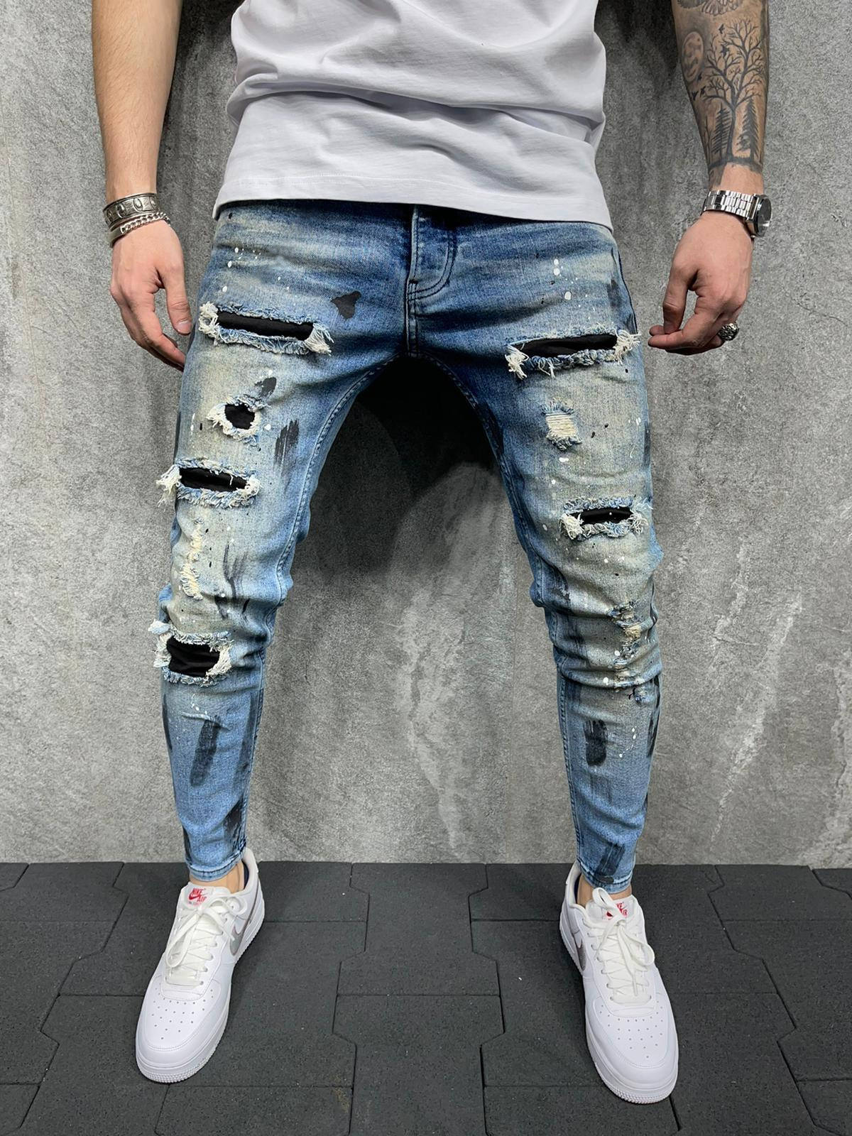 Slim-fit Paint Ripped Skinny Jeans – Drip Houze